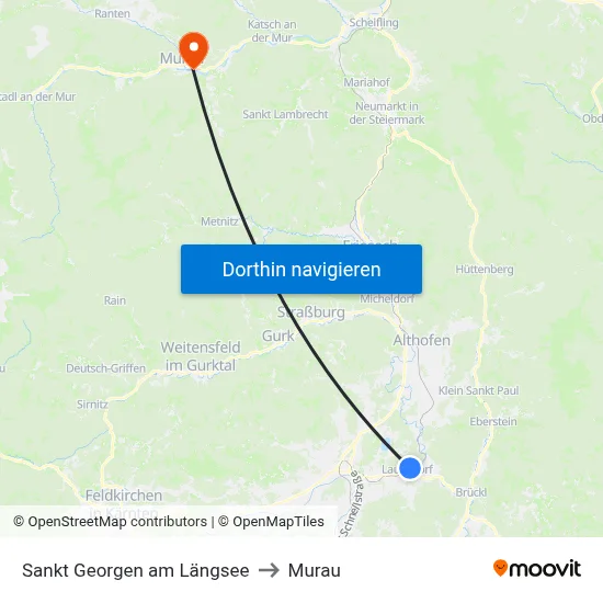 Sankt Georgen am Längsee to Murau map