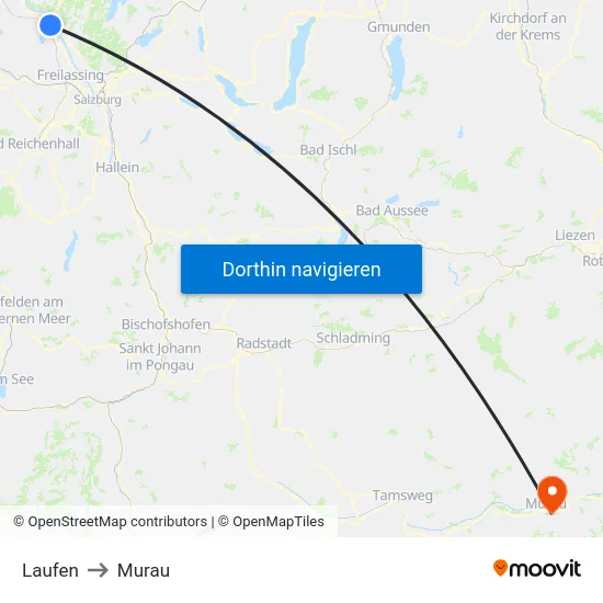 Laufen to Murau map