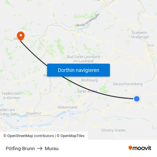 Pölfing-Brunn to Murau map