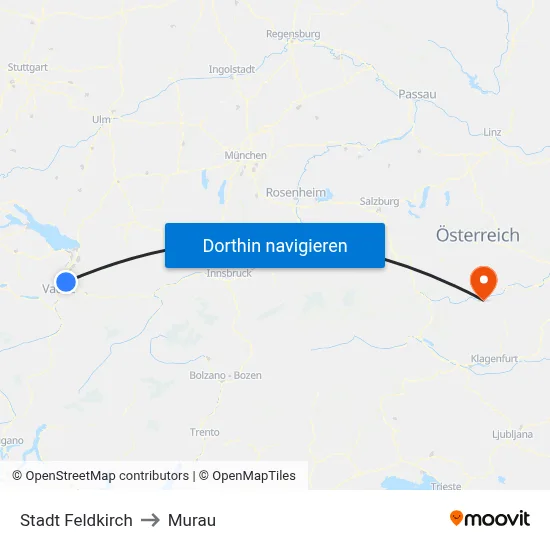 Stadt Feldkirch to Murau map