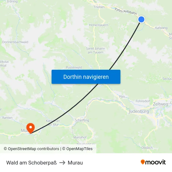 Wald am Schoberpaß to Murau map