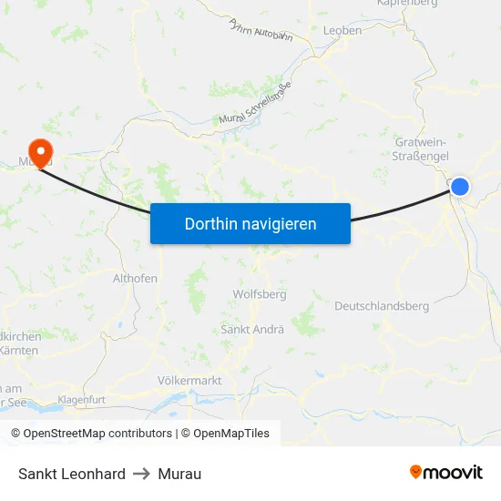 Sankt Leonhard to Murau map
