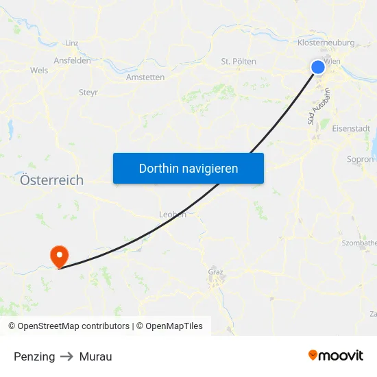 Penzing to Murau map