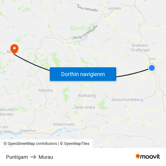 Puntigam to Murau map