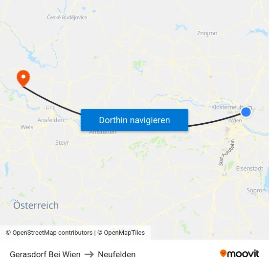 Gerasdorf Bei Wien to Neufelden map