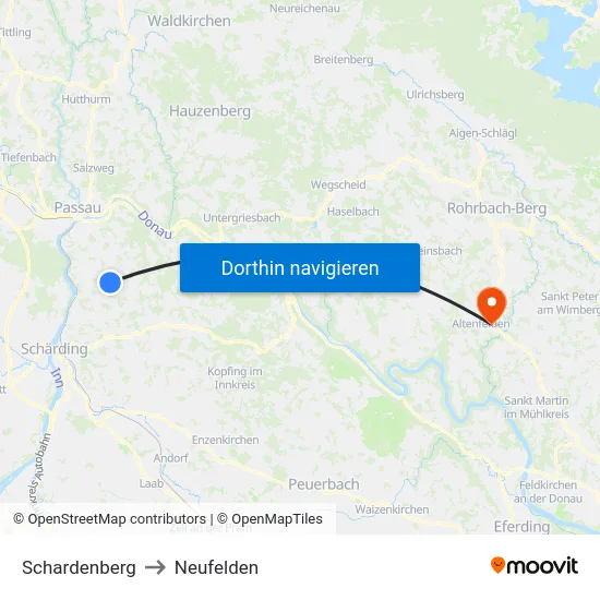 Schardenberg to Neufelden map