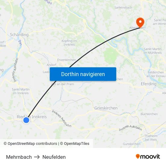 Mehrnbach to Neufelden map