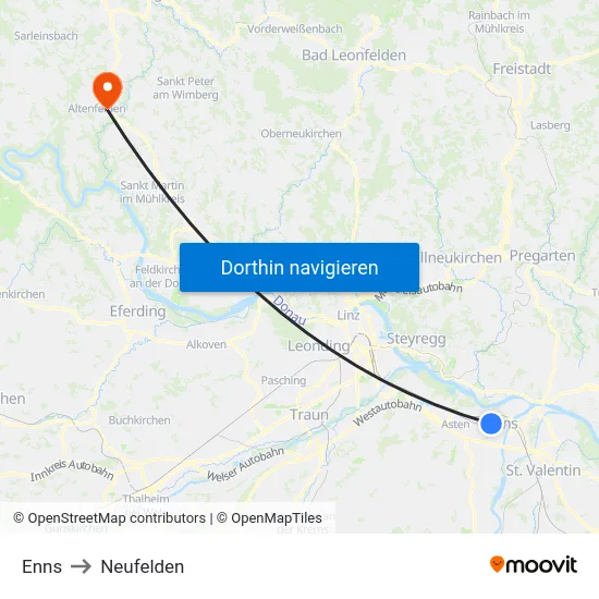 Enns to Neufelden map