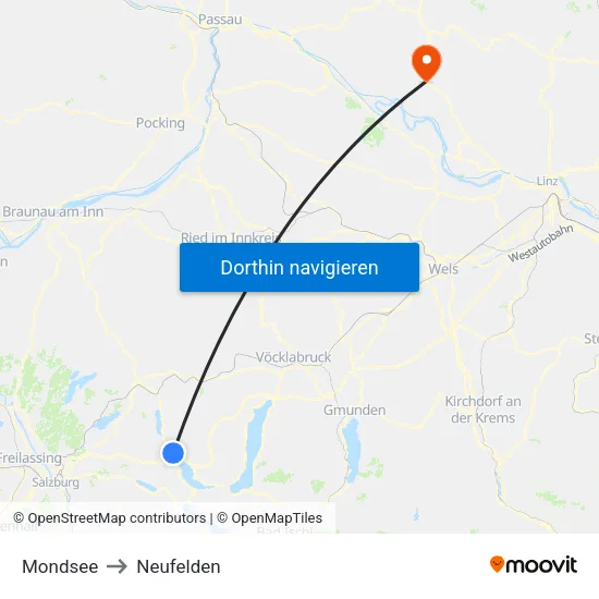 Mondsee to Neufelden map