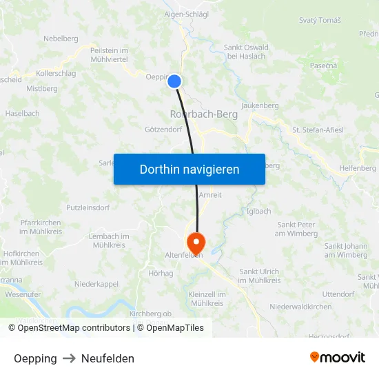 Oepping to Neufelden map