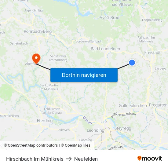 Hirschbach Im Mühlkreis to Neufelden map