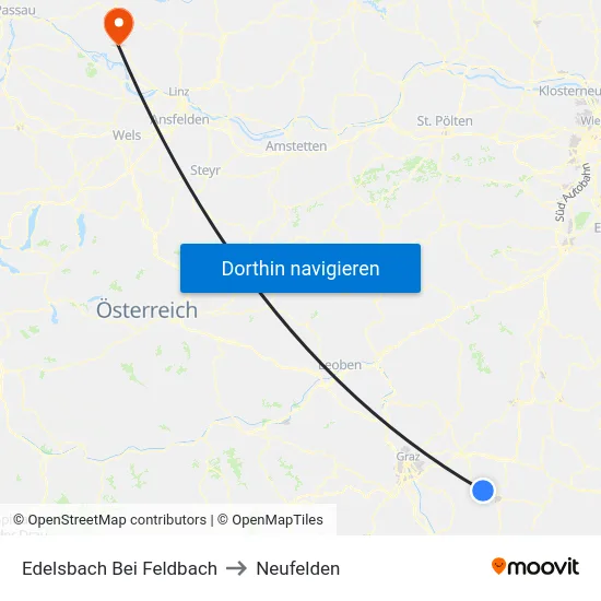 Edelsbach Bei Feldbach to Neufelden map