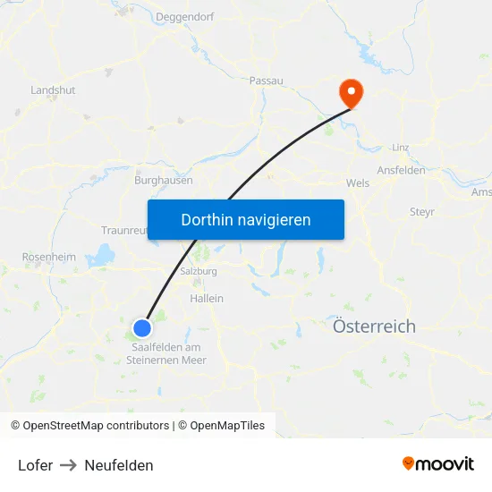 Lofer to Neufelden map