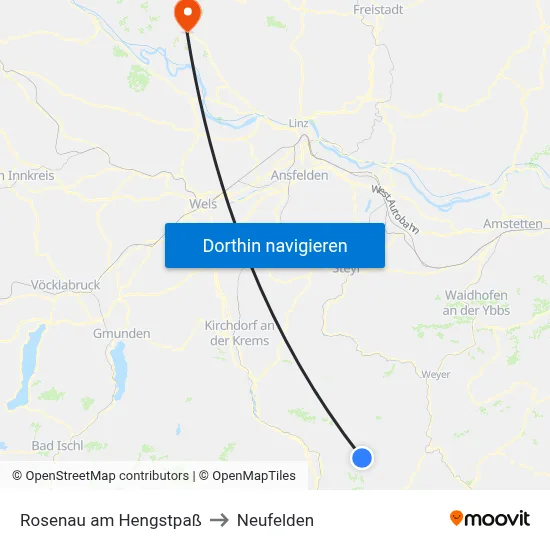 Rosenau am Hengstpaß to Neufelden map