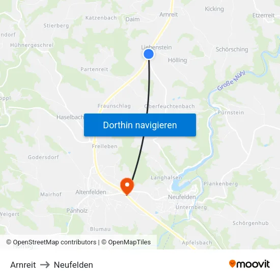 Arnreit to Neufelden map