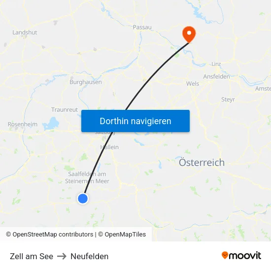 Zell am See to Neufelden map