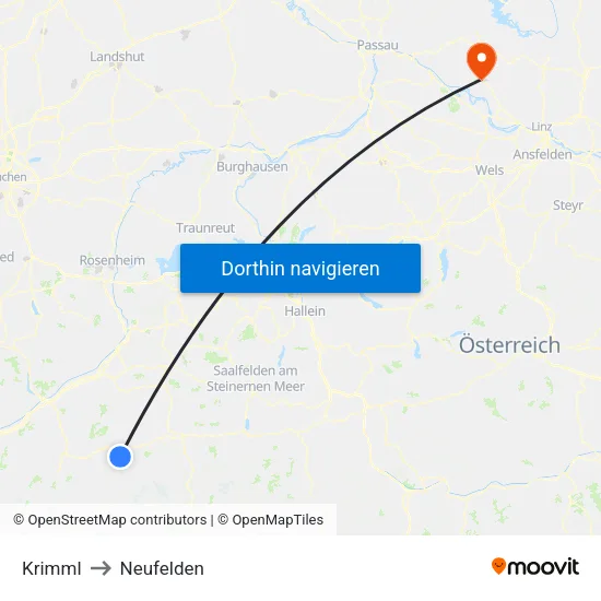 Krimml to Neufelden map