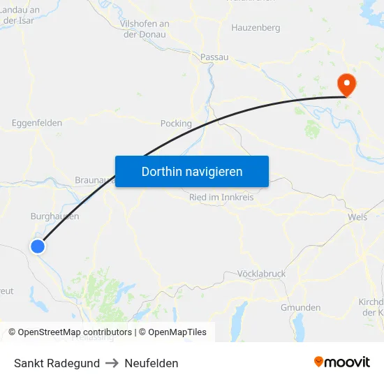 Sankt Radegund to Neufelden map