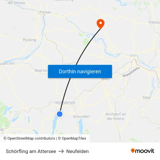 Schörfling am Attersee to Neufelden map