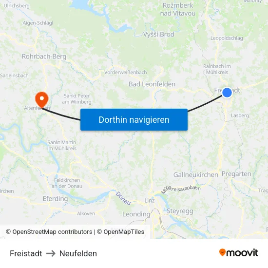 Freistadt to Neufelden map