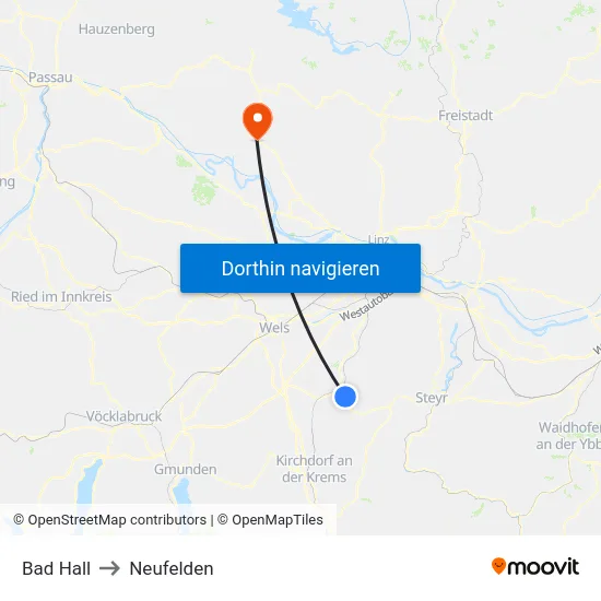 Bad Hall to Neufelden map