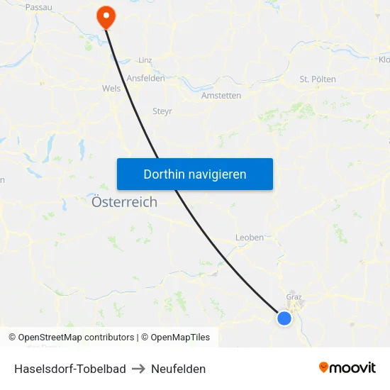 Haselsdorf-Tobelbad to Neufelden map