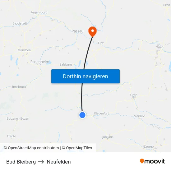 Bad Bleiberg to Neufelden map