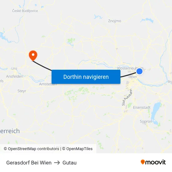 Gerasdorf Bei Wien to Gutau map