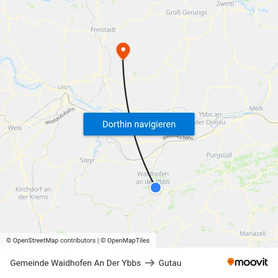 Gemeinde Waidhofen An Der Ybbs to Gutau map