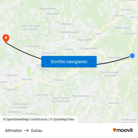 Altmelon to Gutau map