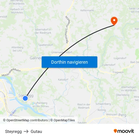 Steyregg to Gutau map