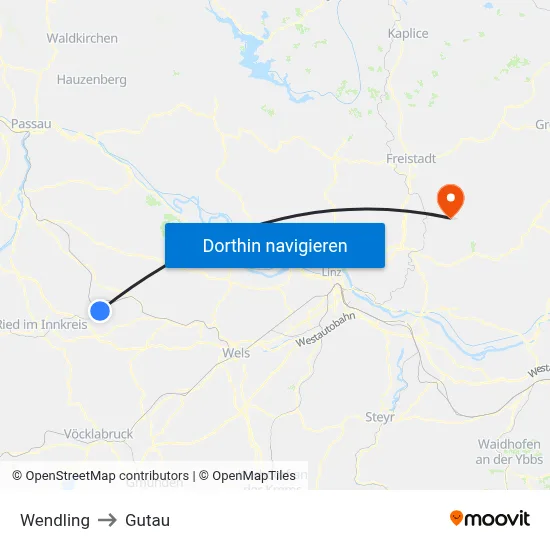 Wendling to Gutau map