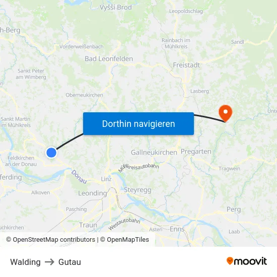 Walding to Gutau map