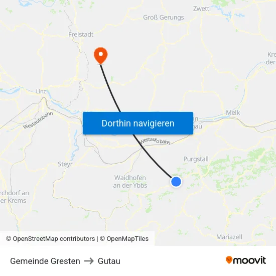 Gemeinde Gresten to Gutau map