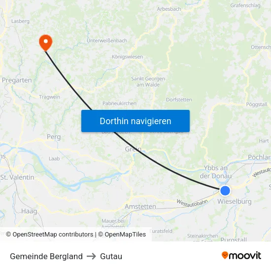 Gemeinde Bergland to Gutau map