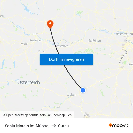 Sankt Marein Im Mürztal to Gutau map