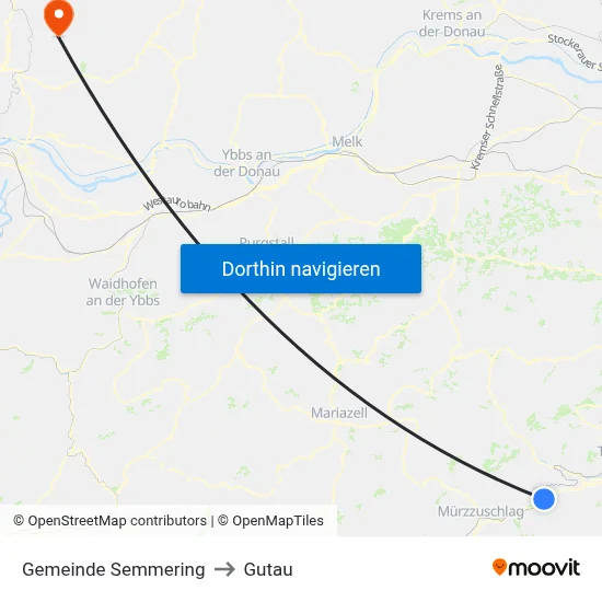 Gemeinde Semmering to Gutau map
