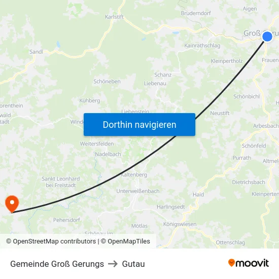 Gemeinde Groß Gerungs to Gutau map