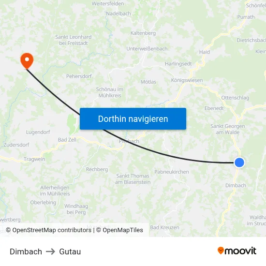 Dimbach to Gutau map