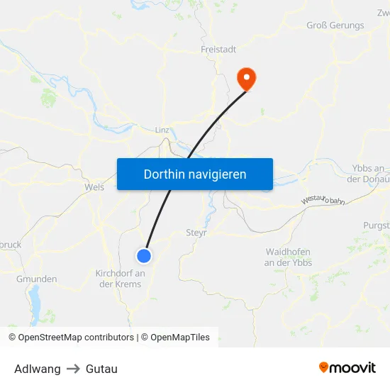 Adlwang to Gutau map