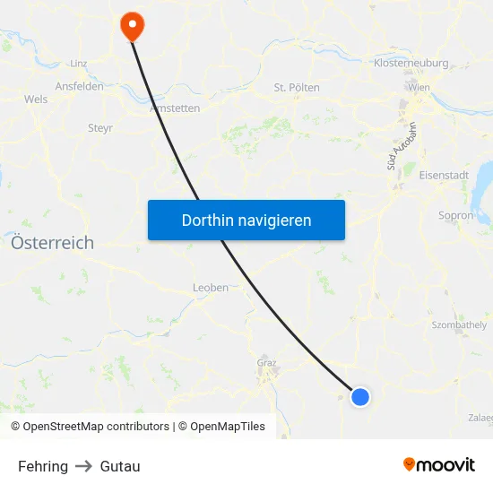Fehring to Gutau map