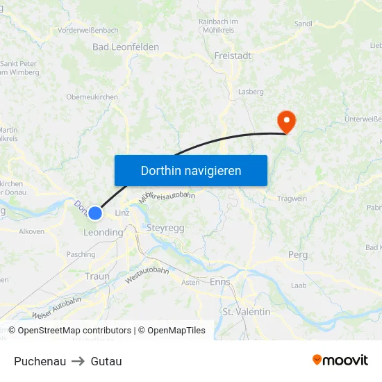 Puchenau to Gutau map