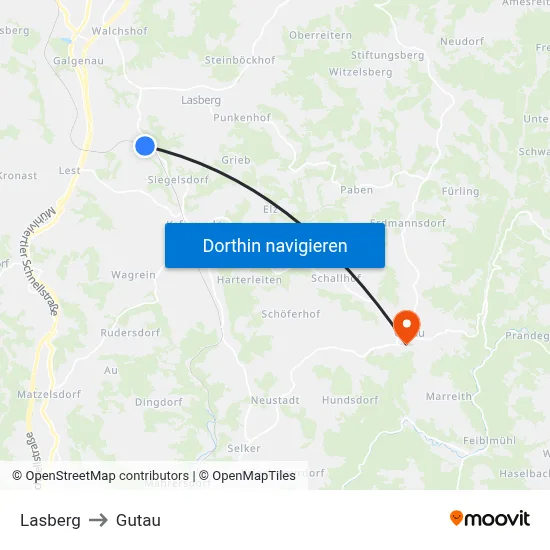 Lasberg to Gutau map