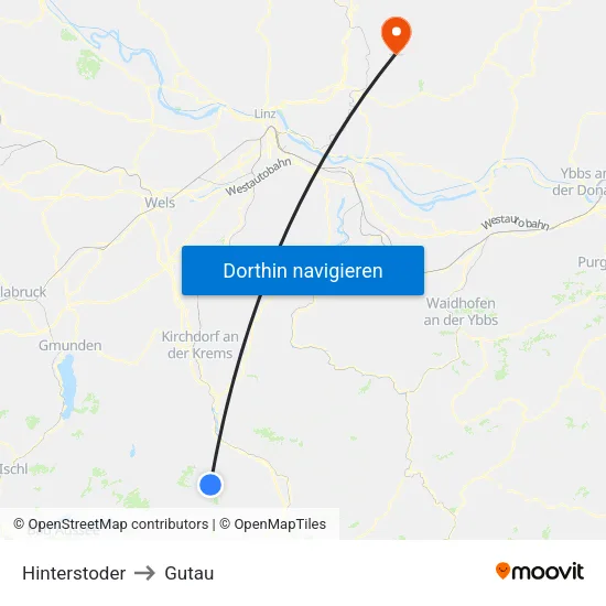 Hinterstoder to Gutau map