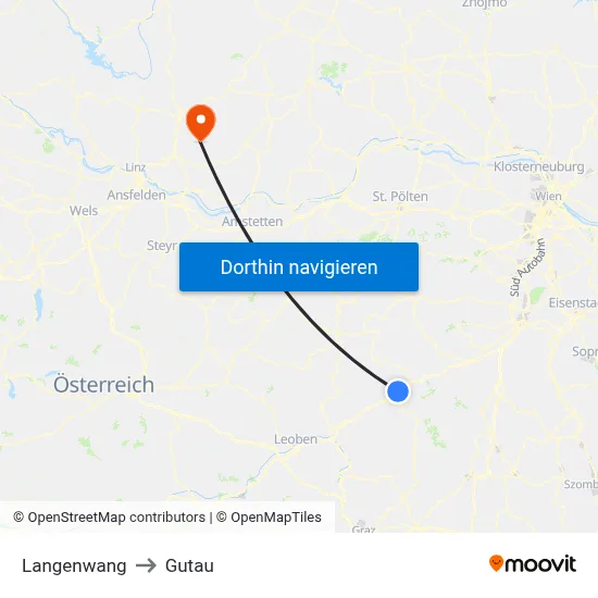 Langenwang to Gutau map