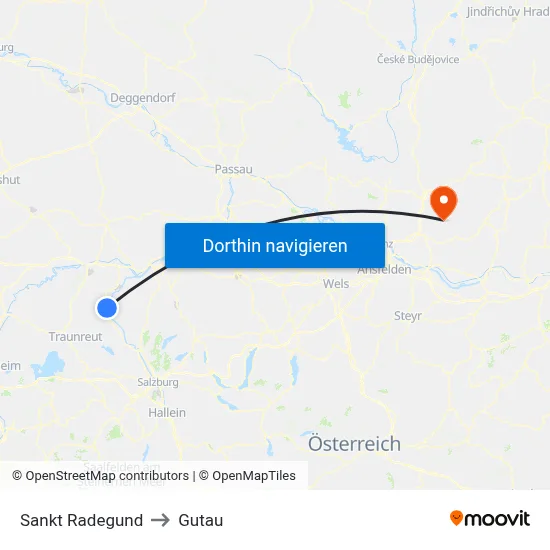 Sankt Radegund to Gutau map