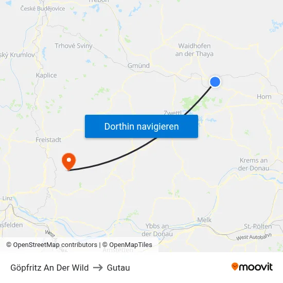 Göpfritz An Der Wild to Gutau map