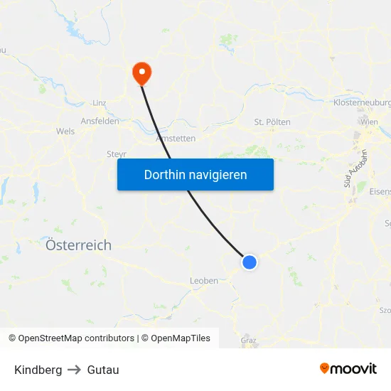 Kindberg to Gutau map