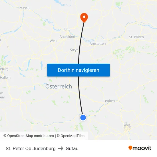 St. Peter Ob Judenburg to Gutau map