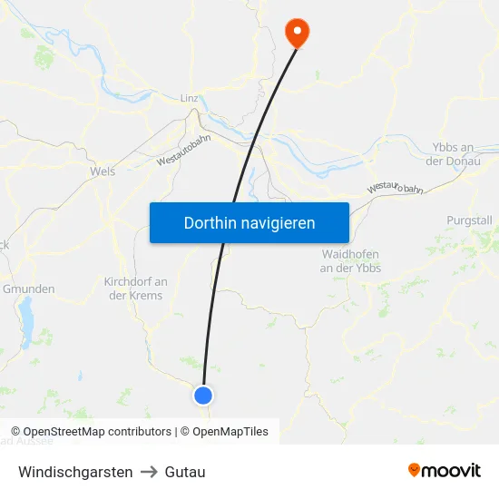 Windischgarsten to Gutau map